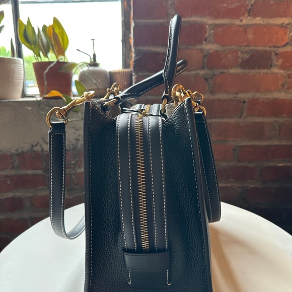 Quince Black Pebbled Leather Satchel with Gold Hardware - Picture 2 of 4